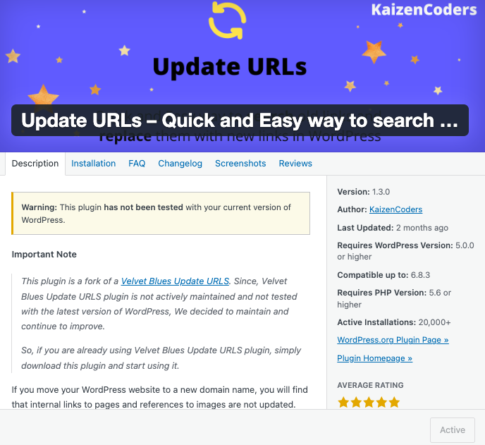 update urls - wordpress plugin